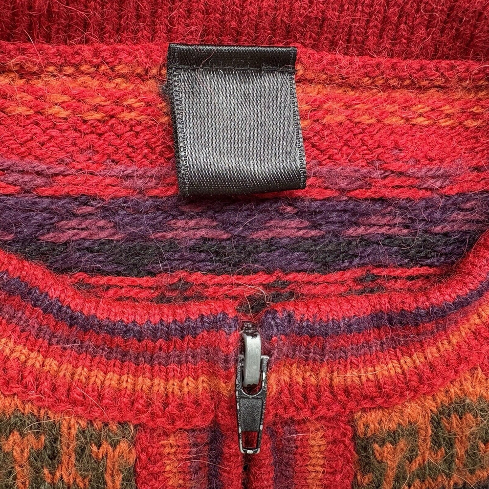 Alpaca Sweater Cardigan Multi Color Fair Isle Full Zip Zipper Sz L/XL - Picture 3 of 3